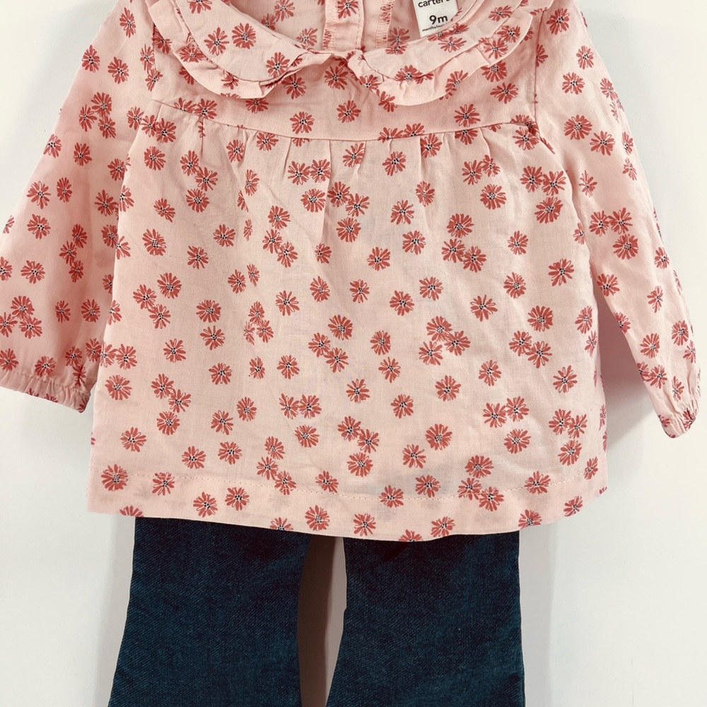 Carter’s Toddler Girl 2-Piece Floral Top and Denim Pants Set new 9m - Picture 6 of 11